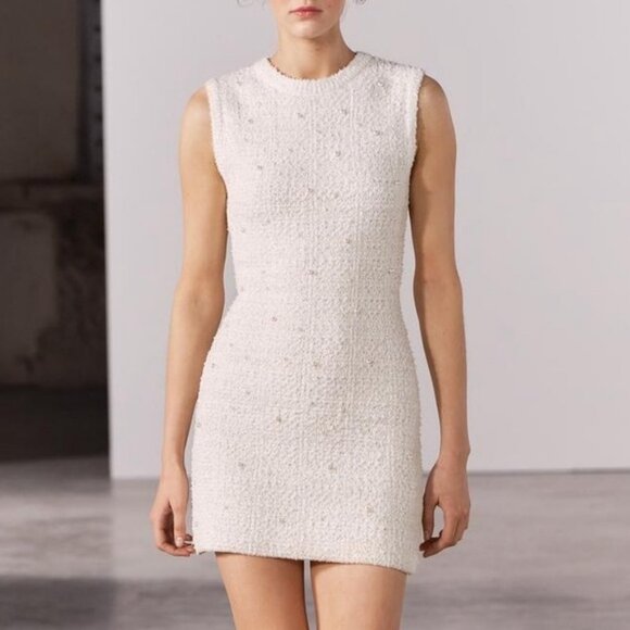 ZARA Pearl Trim Knit Mini Dress - Picture 2 of 9